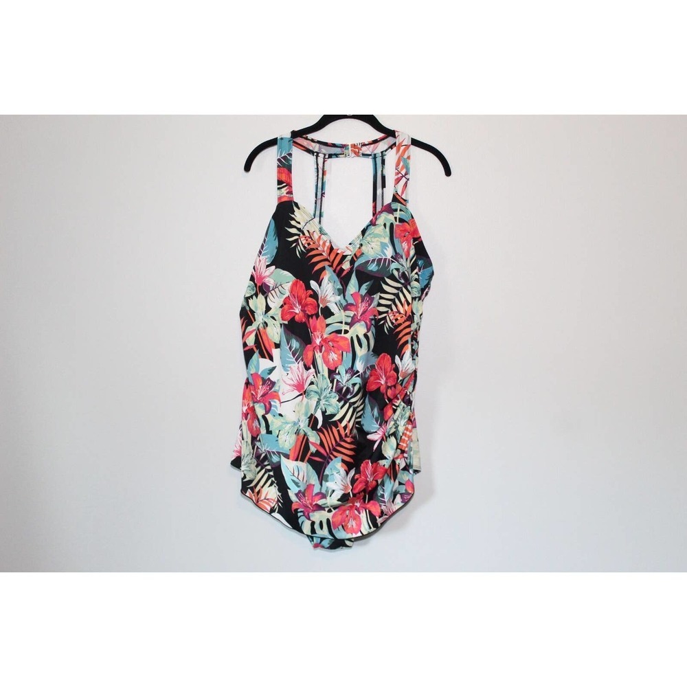 Swim 365 Tropical Floral Sarong Front One Piece Swimsuit Plus Size 24 H14334 - Picture 2 of 12
